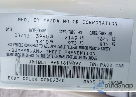 2013 Mazda Mazda3 I Touring from USA, damaged, VIN JM1BL1LP6D1815897